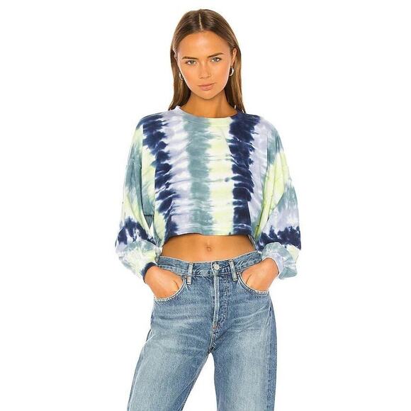 Revolve Lovers and Friends Tie Dye Long Sleeve Crop in Blue Stripe Sz XXS - Picture 1 of 3